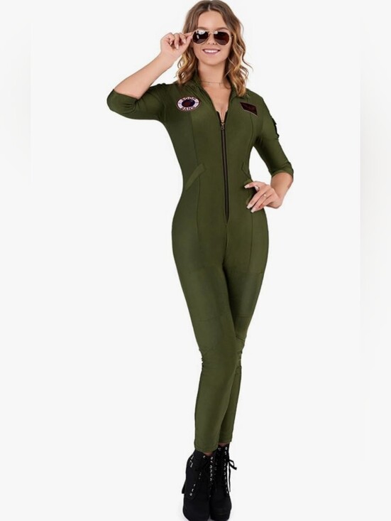 Spooktacular Creations Pants - Spooktacular Creations Pilot Costume Adult Women, Flight Suit, Jumpsuit Sz XL